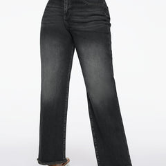High Waist Straight Loose Boyfriend Jeans Water Ripple Embossed Crotch