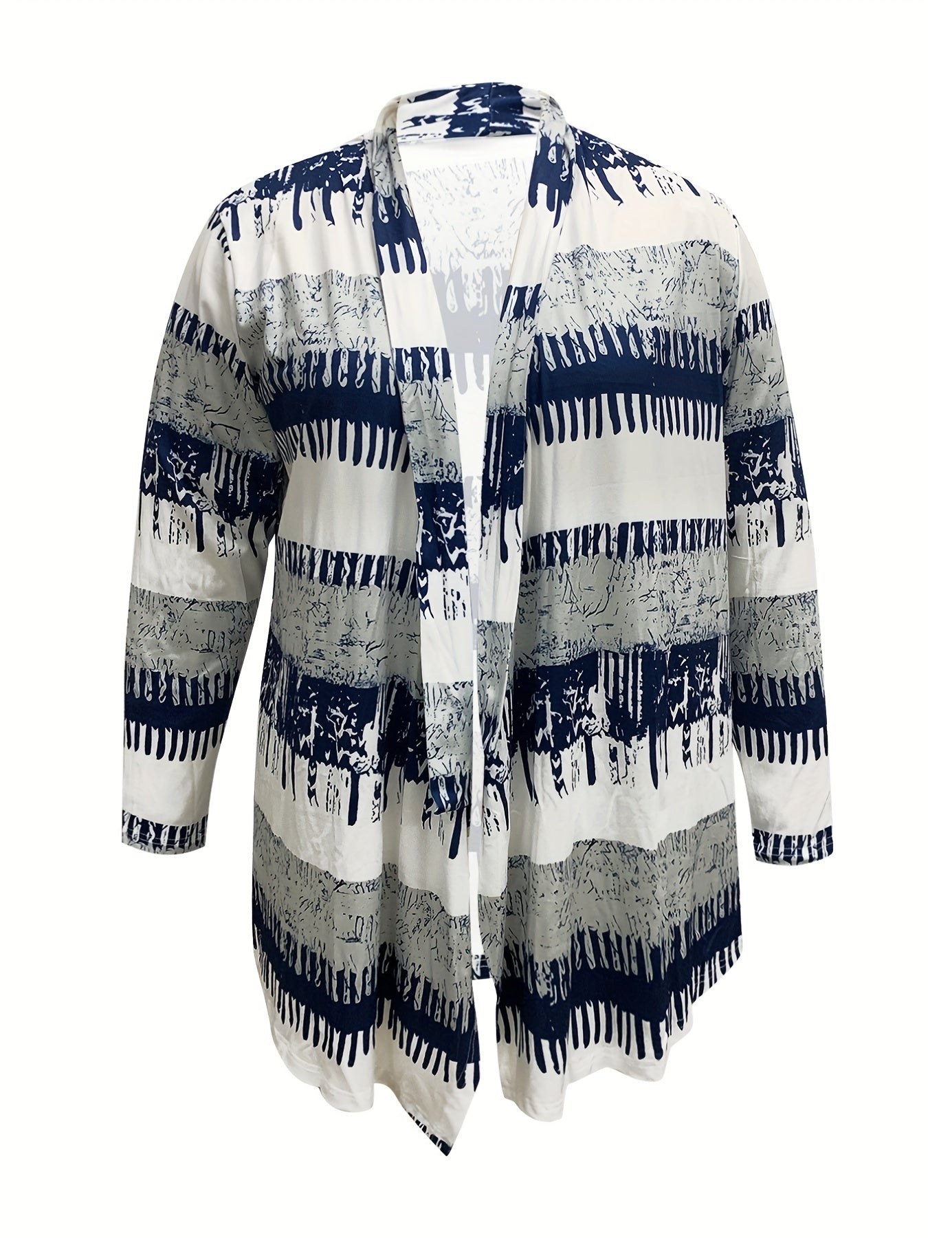 Colorblock Print Open Front Cardigan