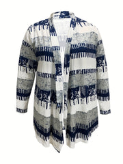 Colorblock Print Open Front Cardigan