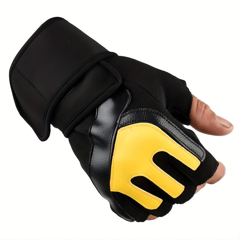 Men's Fitness Gloves Gym Fingerless Gloves With Wristband Weightlifting