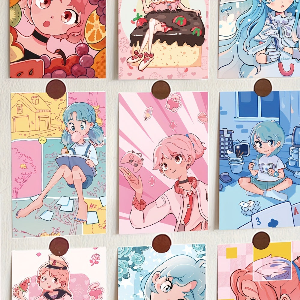 10pcs Cartoon Girl Postcards for Bedroom Wall Decor