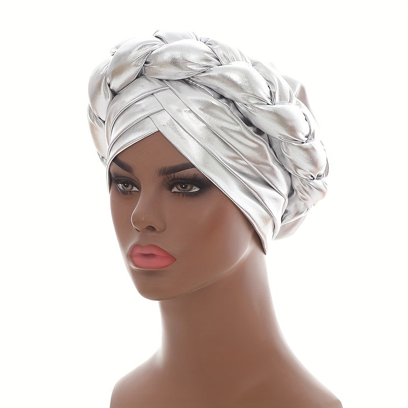 Silvery Hot Stamping Turbans Three Layer Head Wraps Twist Braid Hijab Cap