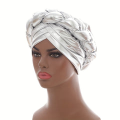 Silvery Hot Stamping Turbans Three Layer Head Wraps Twist Braid Hijab Cap