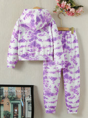 Girl's Marble Pattern 2pcs Hoodie & Sweatpants Set