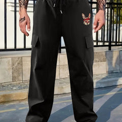 Pattern & Letter Print Straight Leg Cargo Pants
