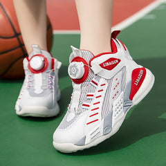 Boy's Basketball Shoes With Rotating Buckle Non Slip Sneakers