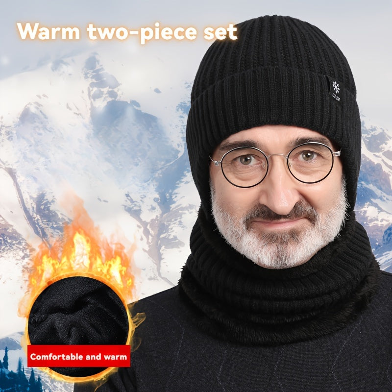 Warm Knitted Beanie Hat & Scarf Set with Ear Protection