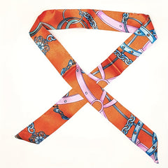 Ring Print Twilly Scarf Vintage Ribbon Neckerchief Satin Hair Ribbon Set