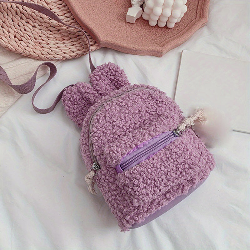 Cartoon Plush Rabbit Ear Decor Backpack Shoulder Bag