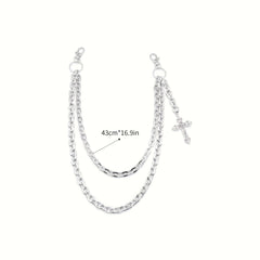Punk Layered Pants Chain Silvery Heart Cross Rivet Tassel Wallet Chains