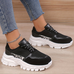 Leopard Mesh Breathable Running Shoes Lightweight Non slip Sneakers