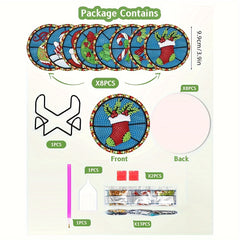 8pcs 5D Christmas Diamond Art Coaster Set for Family Decoration
