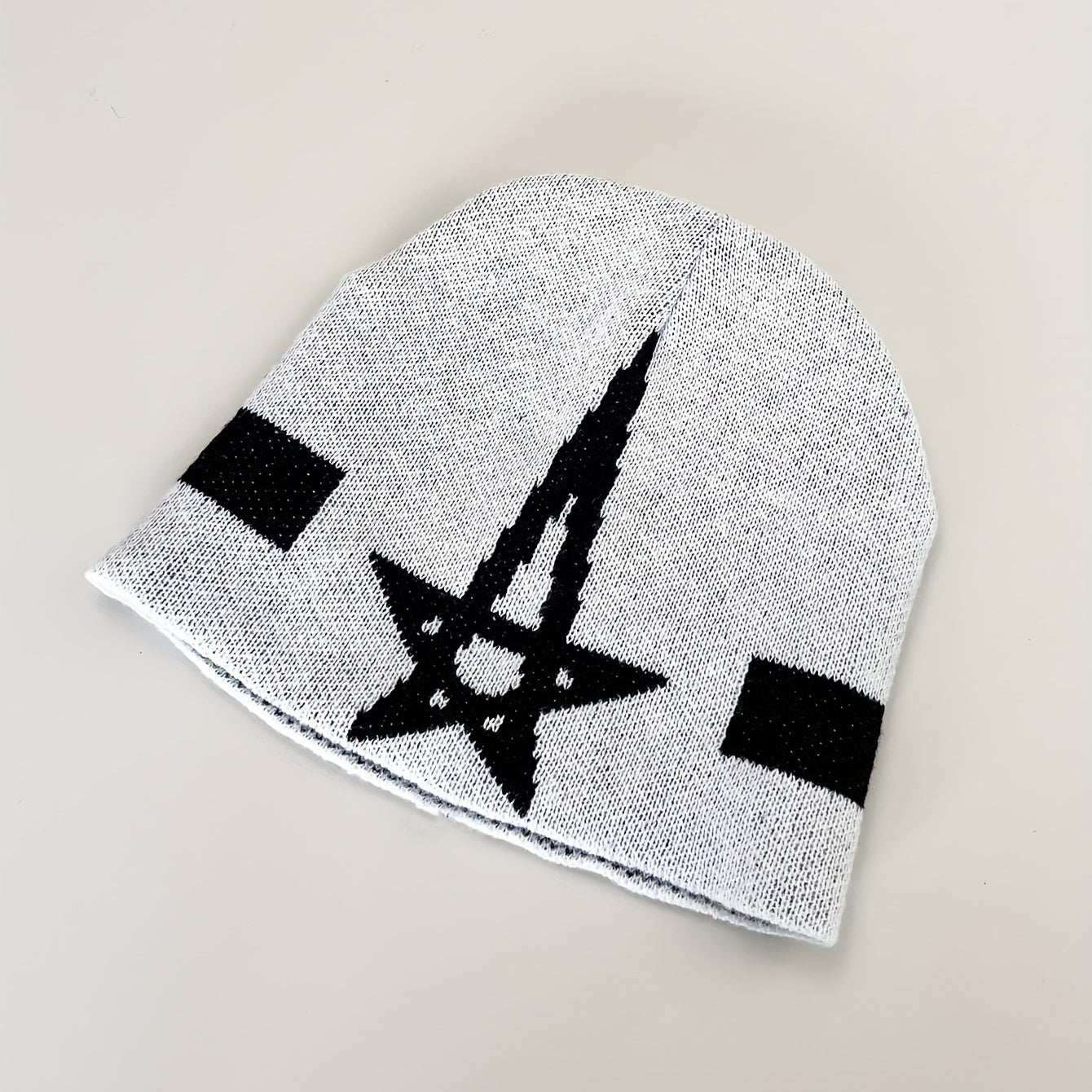 Pentagram Jacquard Gray Beanie Soft Unisex Warm Knit Hat