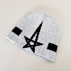Pentagram Jacquard Gray Beanie Soft Unisex Warm Knit Hat