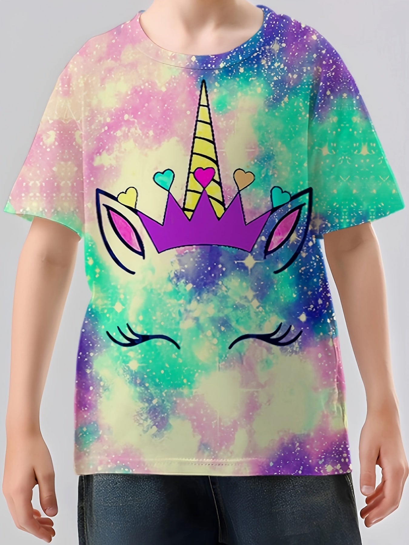Unicorn Print Boys T-shirt Lightweight Short Sleeve Top Summer Kids Clothes