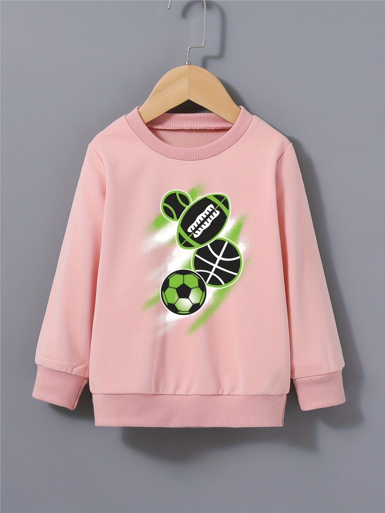Ball Print Boys Pullover Sweatshirt Long Sleeve Crew Neck Tops Kids Clothing