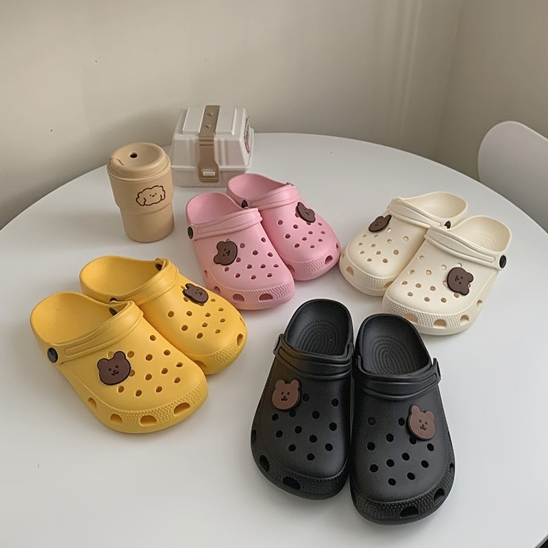 Women's Bear Decor Clogs Breathable Hole Non-slip Beach Slippers