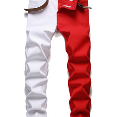 Slim Fit Block Jeans Men's Casual Street Style Stretch Denim Pants