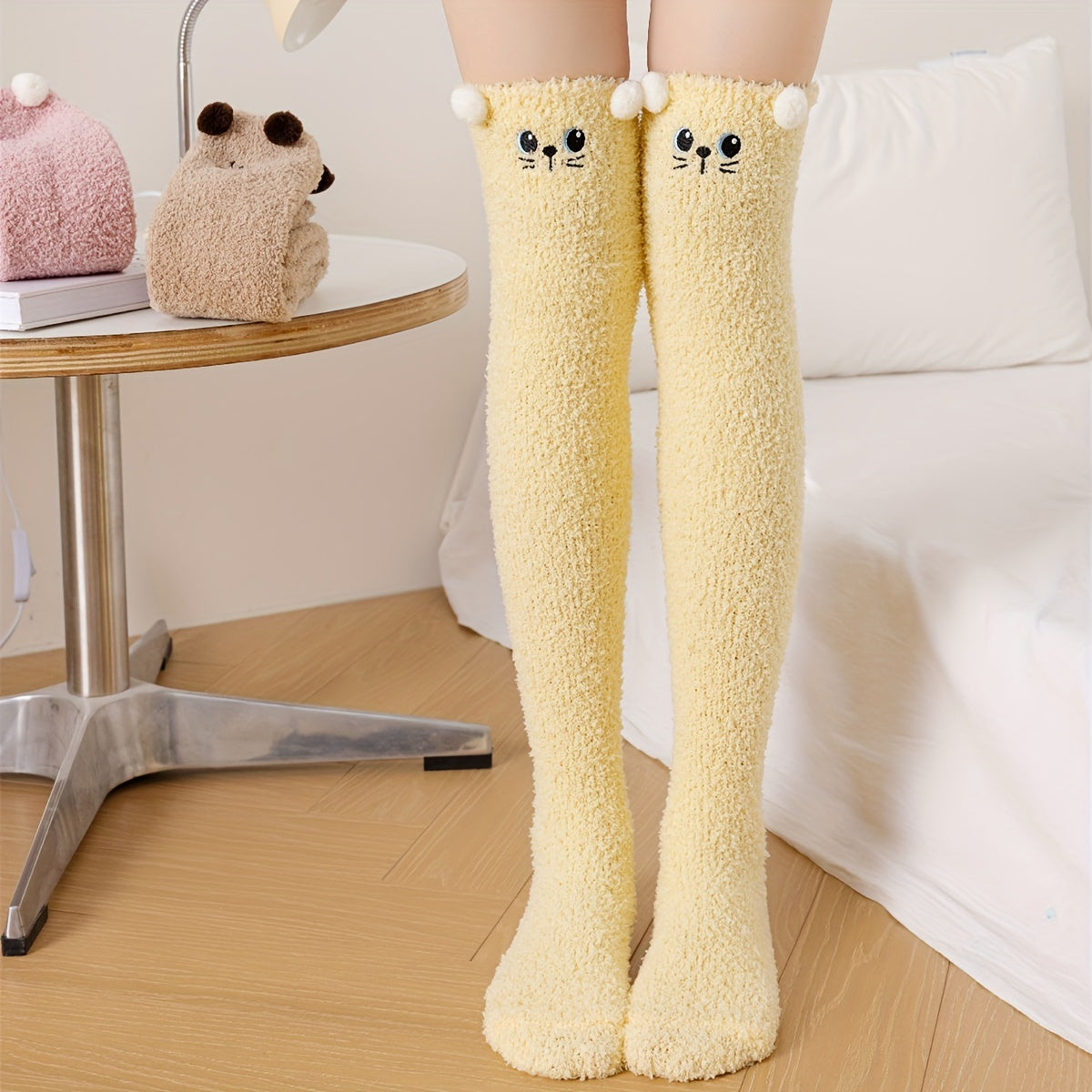 Cartoon Fuzzy Thigh High Socks for Women