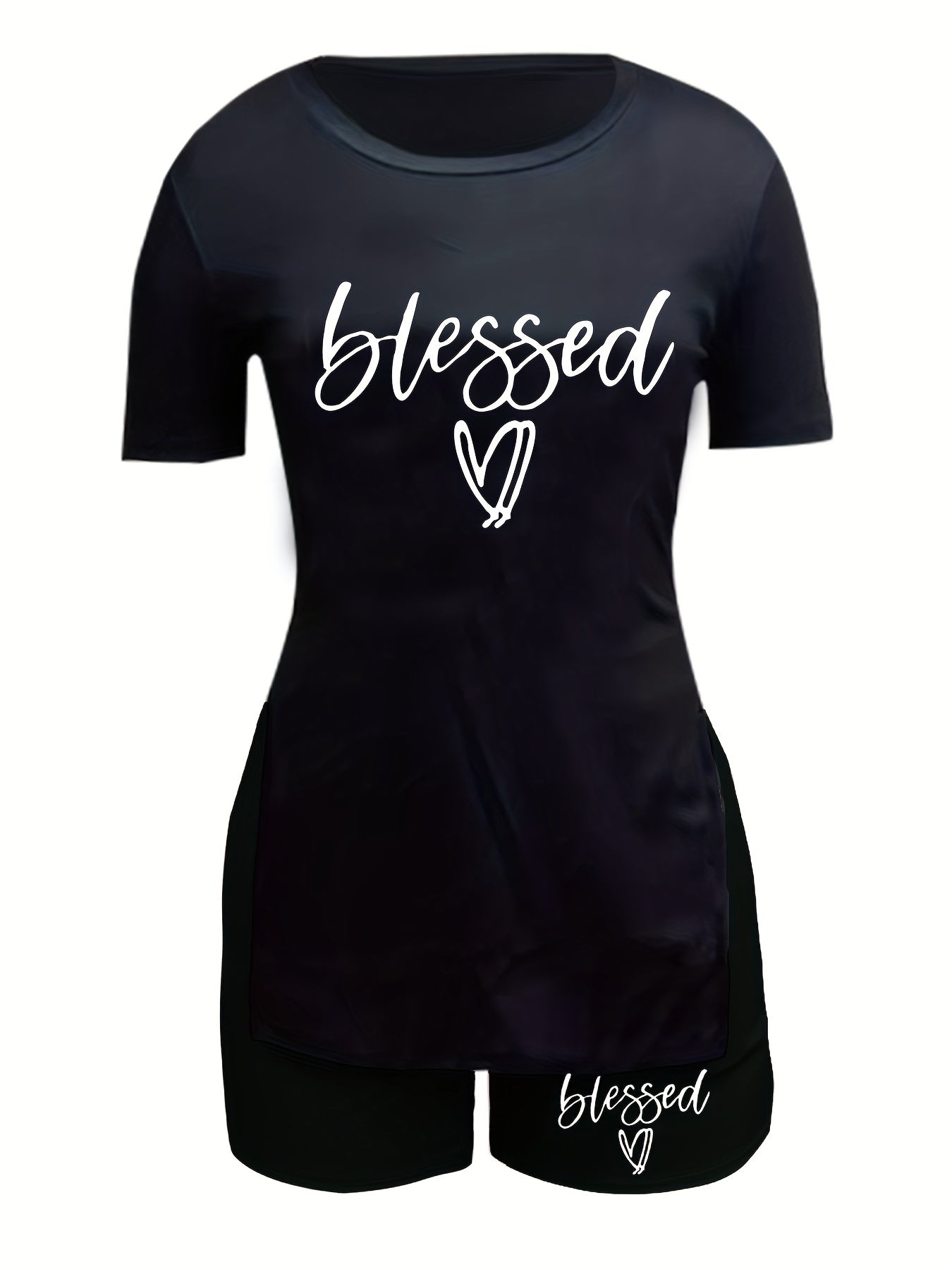 Letter Print Short Sleeve T-shirt & Skinny Shorts Set