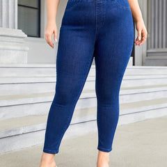 High Stretch Skinny Jeans - Elastic Waist Solid Color