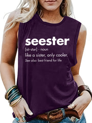 Letter Print Crew Neck Tank Top for Women
