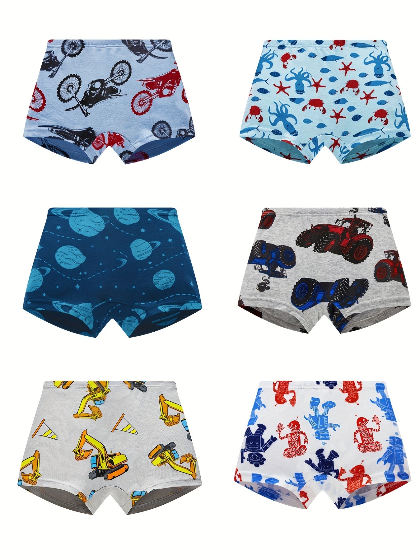 6pcs Boys Cartoon Print Cotton Boxer Briefs