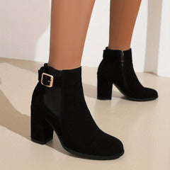 Women's Chunky Heel Short Boots Ankle Boots Stretch Fabric Sided Boots