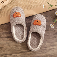 Bear Pattern Plush Slippers Cozy & Warm Closed Toe Slip On Flat Shoes