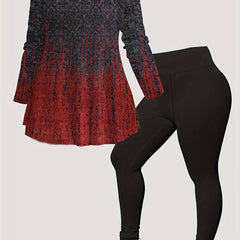 Geo & Ombre Print Peplum Top & Leggings 2 Piece Set