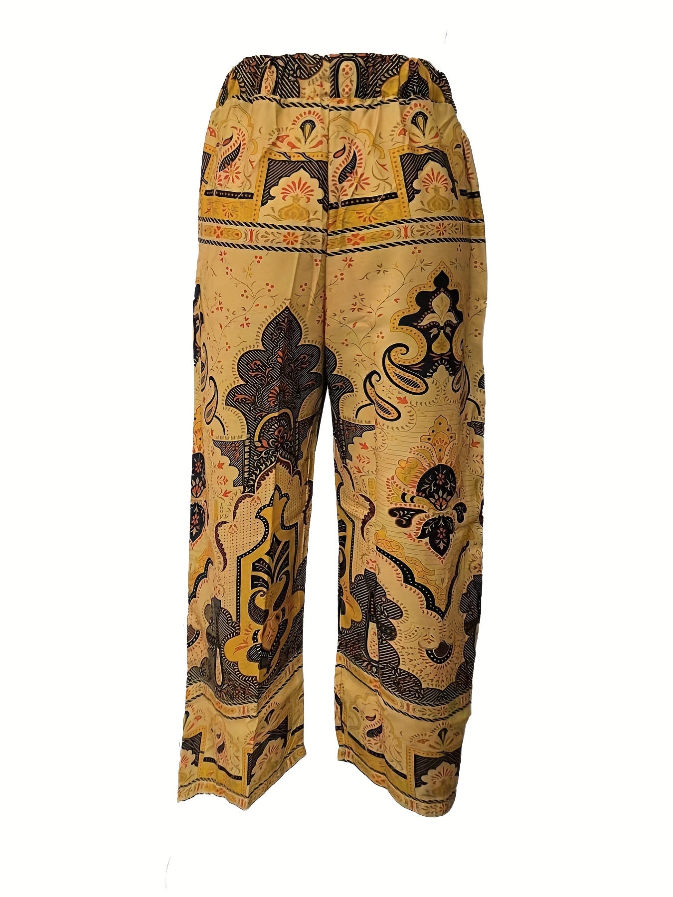 Men's Casual Pattern Printed Loose Wide Leg Trousers Side Pocket Pants