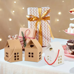 5pcs Christmas House Shape Candy Boxes Gift Wrapping Box Xmas Party Decoration