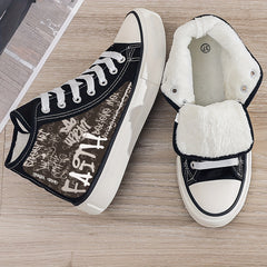 Faith Graffiti Print Plush Lined Chunky Canvas Sneakers