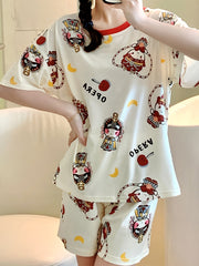 Cartoon Little Man Pajamas Set Short Sleeve Top & Shorts
