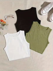 3-Piece Lounge Tops Crew Neck Tank Top Women's Loungewear