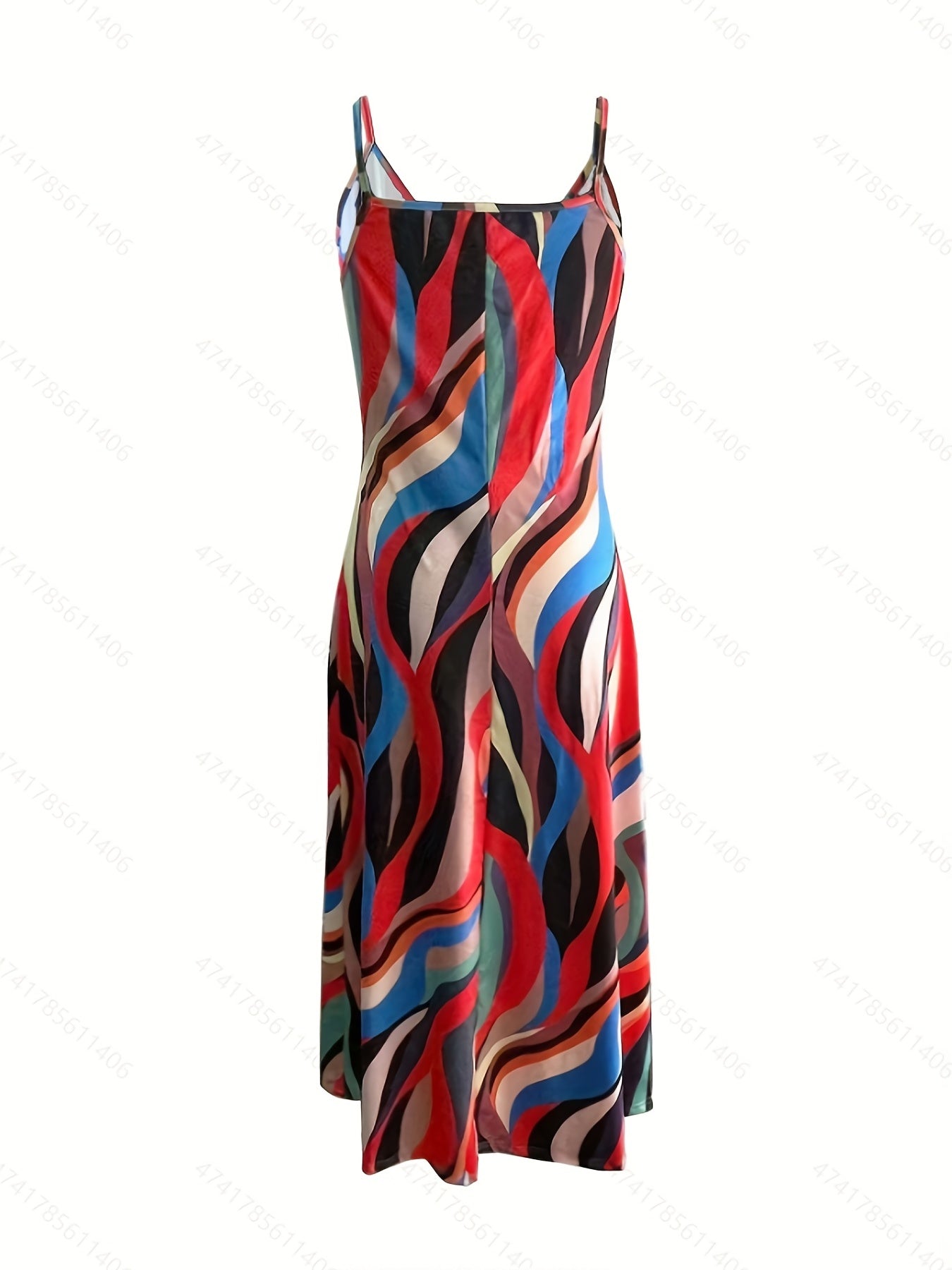 Abstract Print Spaghetti Dress V neck Cami Dress Women's Clothing