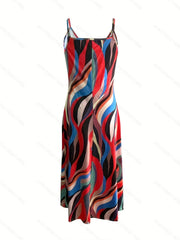 Abstract Print Spaghetti Dress V neck Cami Dress Women's Clothing