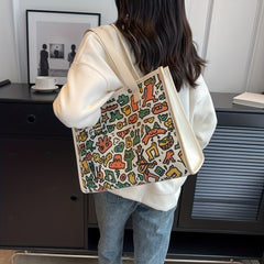 Cartoon Print Tote Bag Large Capacity Canvas Handbag Women's Casual Shoulder Bag