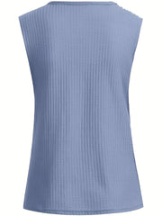 Waffle Knitted V Neck Tank Top for Summer Women