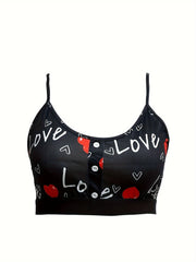 Women's Plus Heart & Letter Print Crop Cami Top & Shorts Pajama Set