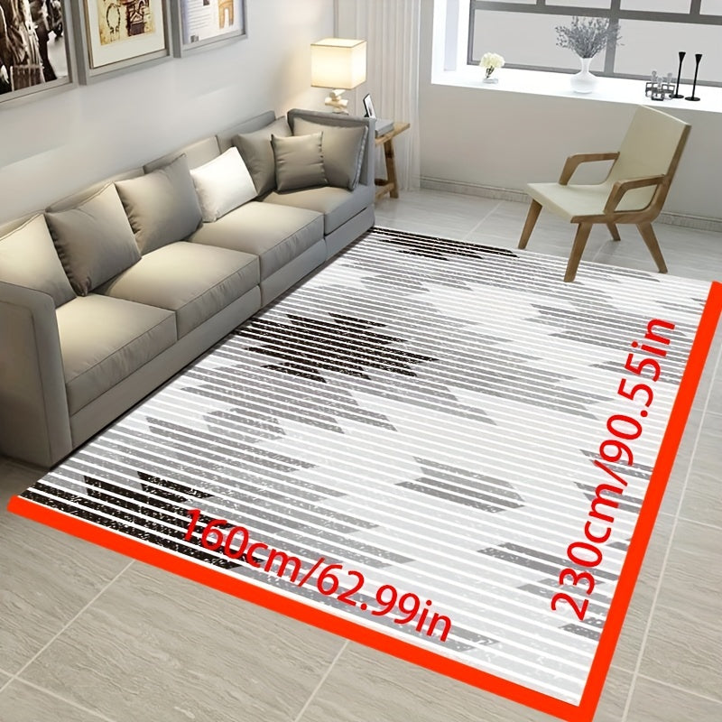 Geometric Area Rug TPR Backing Low Pile Carpet Washable