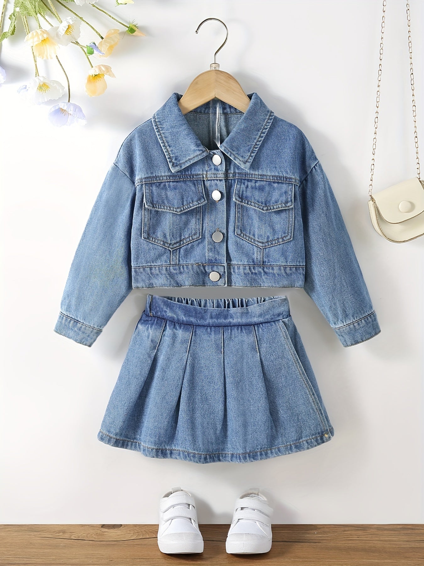 Girl's Denim 2pcs Jacket & Shorts Set Street Style Casual Outfits