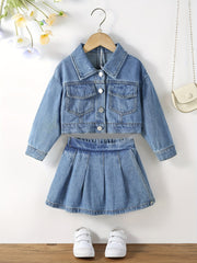 Girl's Denim 2pcs Jacket & Shorts Set Street Style Casual Outfits