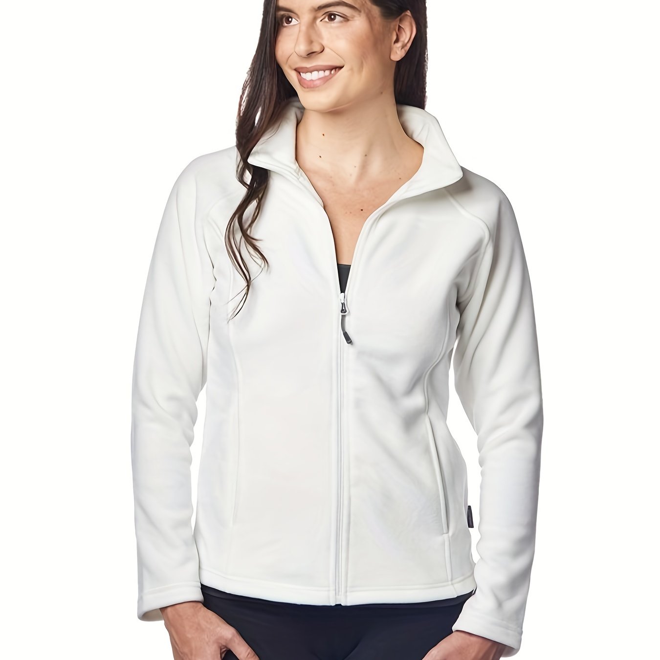 Women's Solid Fleece Sports Jacket Zipper Up Outdoor Workout Top