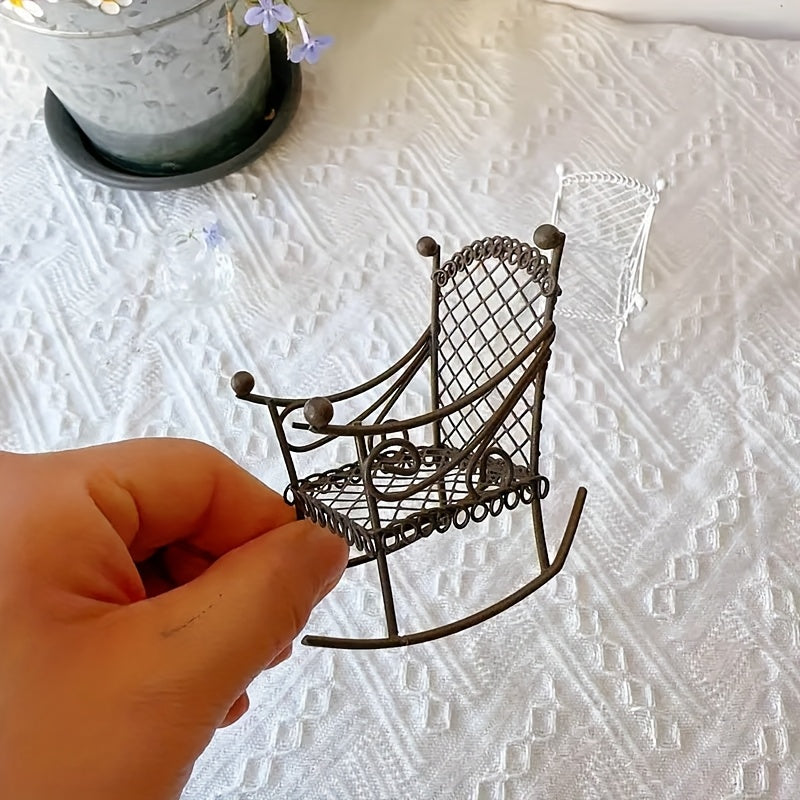 Mini Metal Rocking Chair for Dollhouse - Home Decor & Holiday - Age 14+