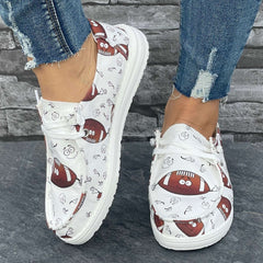 Rugby Cartoon Pattern Flat Shoes Women's Casual Slip On Shoes
