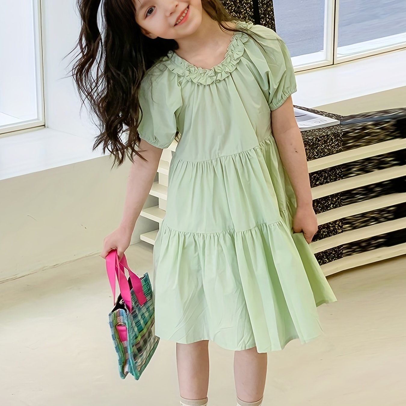 Girl's Princess Dress Cotton Puff Sleeve Summer Clothing