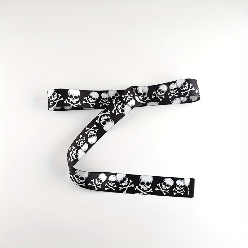 Skull Head Double Loop Buckle Canvas Belt for Men