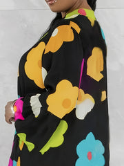 Floral Button Up Bell Sleeve V Neck Maxi Dress