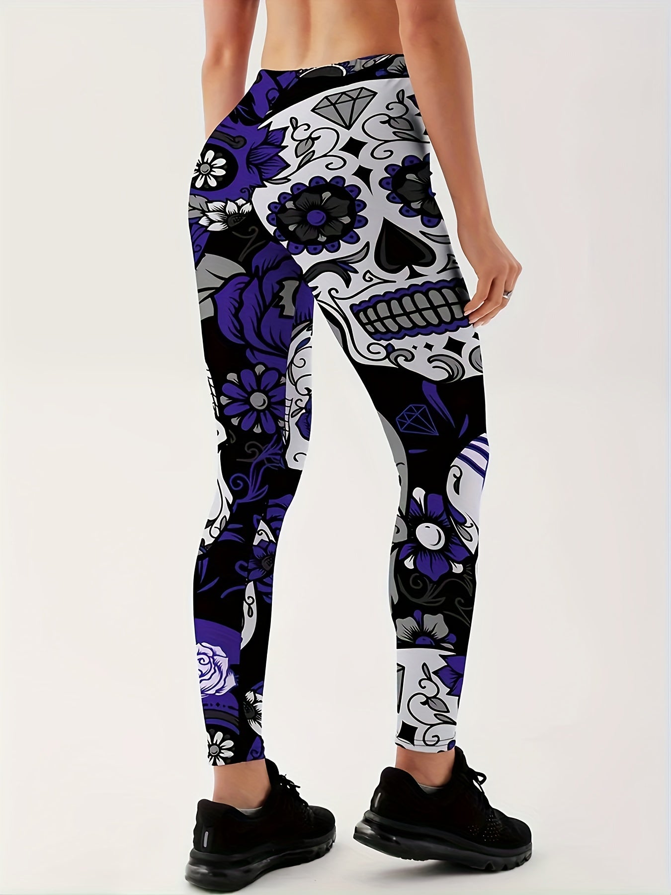 Halloween Leggings Women's Skull & Floral Print High Rise